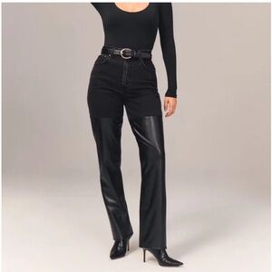 Abercrombie & Fitch The '90s Straight Ultra High Rise Black Jeans Leather Panel